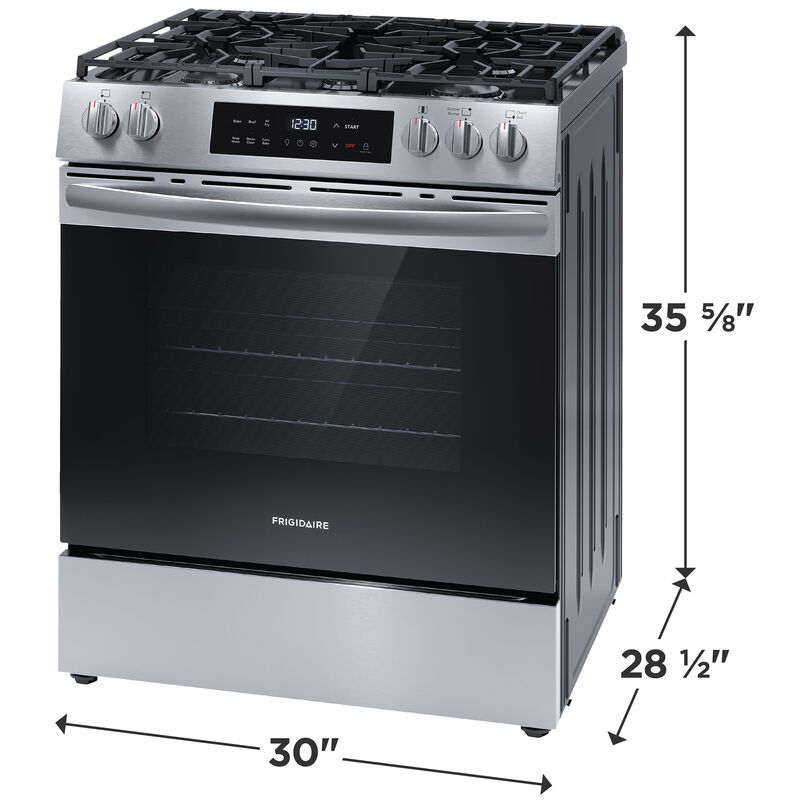 Frigidaire 30 in. 5.1 cu. ft. Air-Fry Standard Convection Gas Range with 5 Sealed Burners - Stainless Steel, , hires