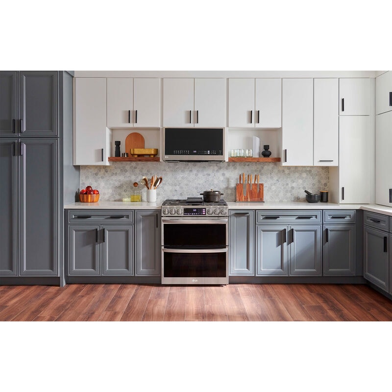 LG 30 in. 6.9 cu. ft. Smart Air Fry True European Convection Double Oven Slide-In Gas Range with 5 Sealed Burners & Griddle - PrintProof Stainless Steel, PrintProof Stainless Steel, hires