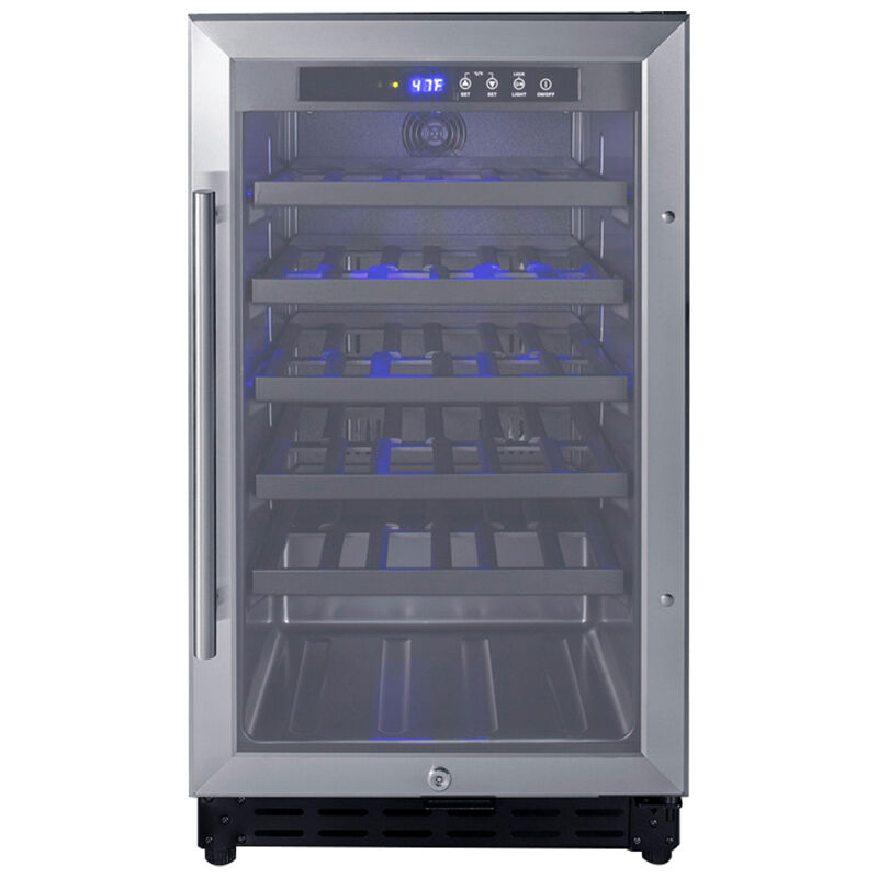 Summit 18 in. Undercounter Wine Cooler with Wood Racks, Single Temperature Zone & 34 Bottle Capacity - Stainless Steel, , hires