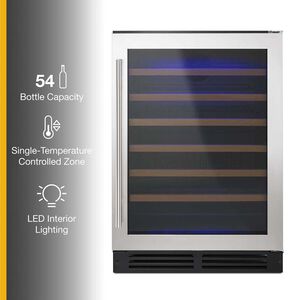 Whirlpool 24 in. Undercounter Wine Cooler with Wood Racks, Single Temperature Zone & 54 Bottle Capacity - Stainless Steel, , hires