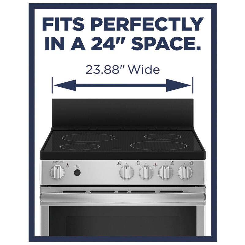 GE 24 in. 2.9 cu. ft. Oven Freestanding Electric Range with 4 Smoothtop Burners - Stainless Steel, , hires