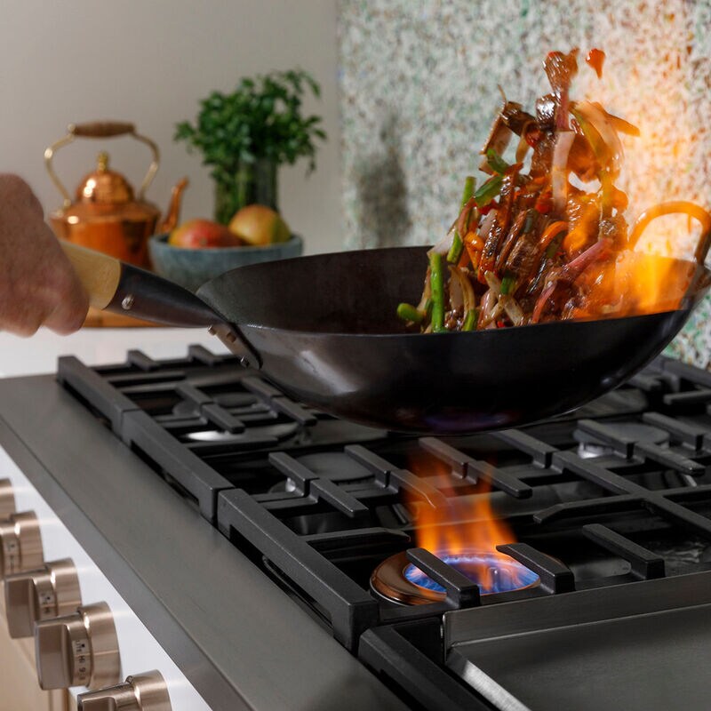 Cafe 48 in. 6-Burner Natural Gas Rangetop with Griddle, Simmer Burner & Power Burner - Matte White, Matte White, hires