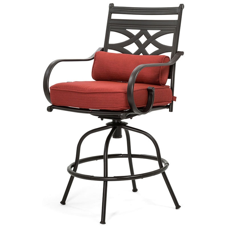 Hanover Montclair 3-Piece High-Dining Set in Chili Red with 2 Swivel Chairs and a 33-Inch Square Table - Chile Red/Brown, , hires