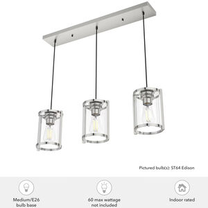 Hunter Astwood 9 in. 3-Light Linear Cluster Ceiling Light with Clear Glass - Polished Nickel, , hires