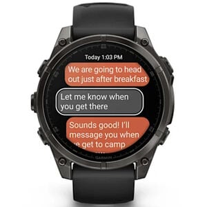 Garmin f nix 8 47 mm, AMOLED Smart Watch - Sapphire, Carbon Gray DLC Titanium with Black/Pebble Gray Silicone Band, , hires