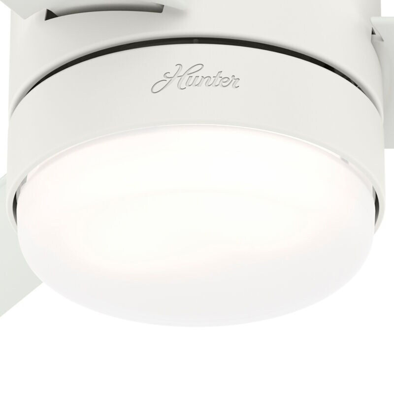 Hunter Casablanca 44 in. Gilmour Low Profile Damp Rated Ceiling Fan with LED Light Kit and Handheld Remote - Matte White, Matte White, hires