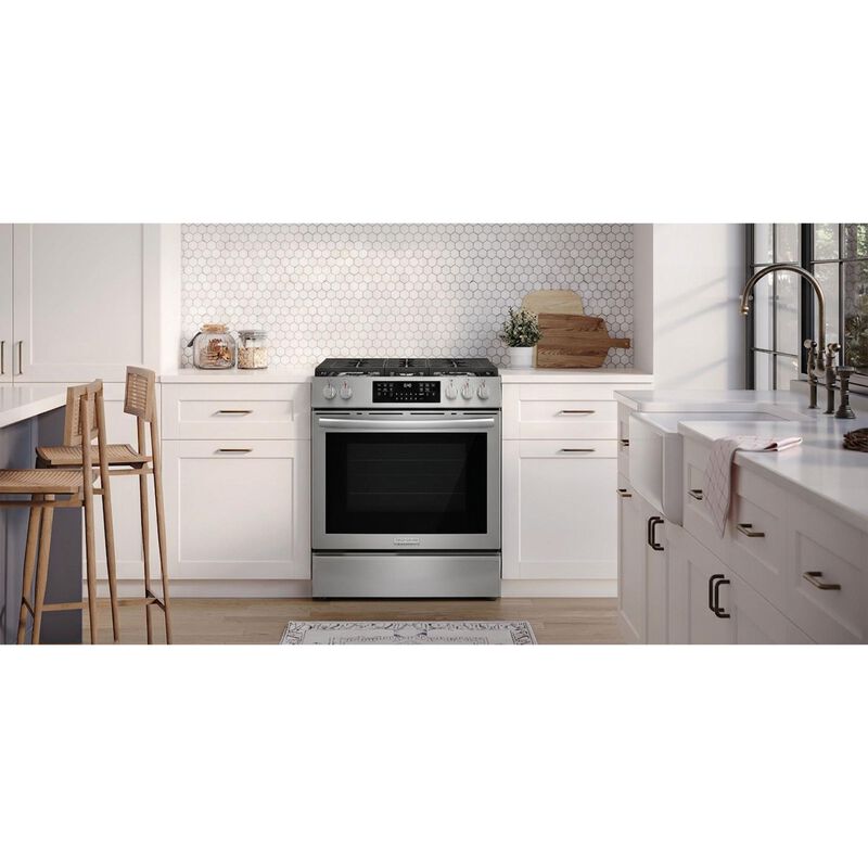 Frigidaire Gallery 30 in. 5.1 cu. ft. Air-Fry True European Convection Steam Gas Range with 5 Sealed Burners - Stainless Steel, , hires