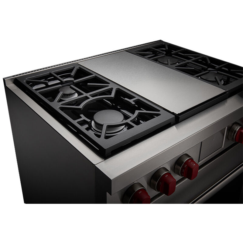 Wolf 36 in. 6.3 cu. ft. Smart Dual Convection Dual Fuel Range with 4 Sealed Burners & Griddle - Stainless Steel, , hires