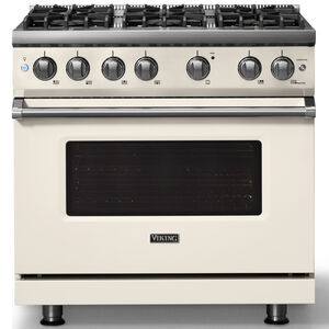 Viking 5 Series 36 in. 5.1 cu. ft. Standard Convection Gas Range with 6 Sealed Burners - Pure White - Natural Gas, Polished Chrome Trim Option, , hires