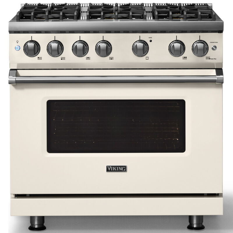 Viking 5 Series 36 in. 5.1 cu. ft. Standard Convection Gas Range with 6 Sealed Burners - Pure White - Natural Gas, Polished Chrome Trim Option, , hires