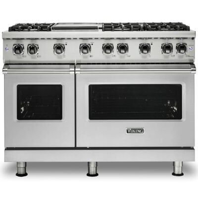 Viking 5 Series 48 in. 5.7 cu. ft. Double Oven Freestanding Gas Range with 6 Sealed Burners & Griddle - Stainless Steel | VGR5486GSS