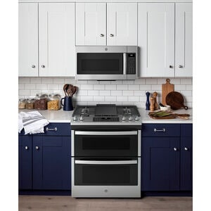GE 30 in. 6.7 cu. ft. Air Fry True European Convection Double Oven Slide-In Gas Range with 5 Sealed Burners & Griddle - Stainless Steel, , hires