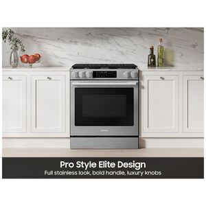 Samsung Bespoke 30 in. 6.0 cu. ft. Smart Air-Fry True European Convection Slide-In Gas Range with 5 Sealed Burners & Griddle - Stainless Steel, Stainless Steel, hires