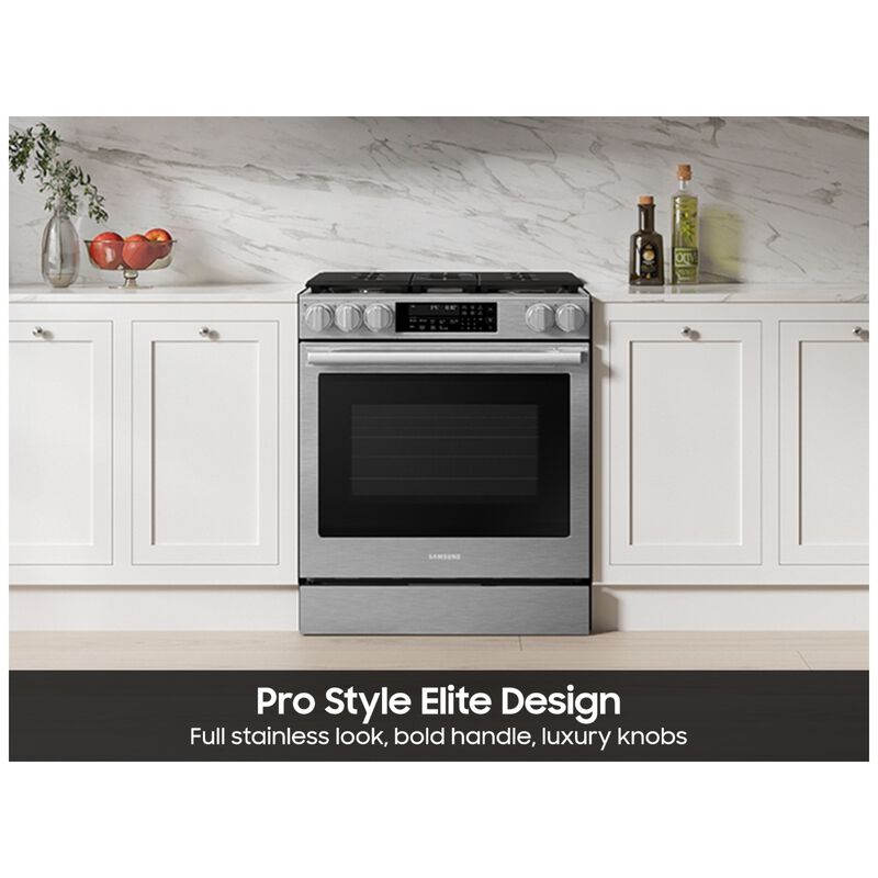 Samsung Bespoke 30 in. 6.0 cu. ft. Smart Air-Fry True European Convection Slide-In Gas Range with 5 Sealed Burners & Griddle - Stainless Steel, Stainless Steel, hires