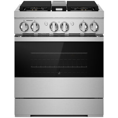 JennAir Noir Series 30 in. 4.1 cu. ft. Smart Convection Oven Freestanding Dual Fuel Range with 4 Sealed Burners & Griddle - Stainless Steel | JDRP430HM