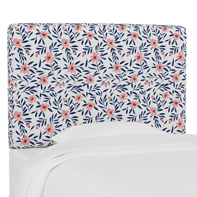 Skyline Furniture Kids Printed Cotton Fabric Twin Size Headboard-Fiona Floral Porcelain Blush-Navy | K-480TFIFLPR