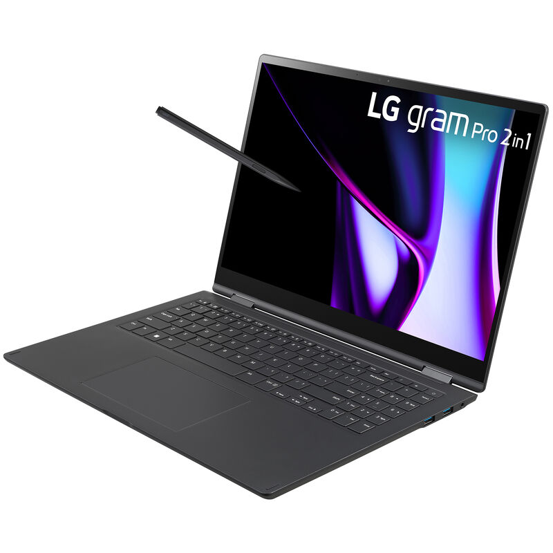 LG gram Pro 16 in. 2-in-1 Touchscreen Notebook with AI-Enabled, Intel Core Ultra 7 155H, 1.4 GHz CPU, Intel Arc GPU, 16 GB RAM, 512 GB SSD, up to 20.5 Hrs. of Battery Life & Windows 11 Home - Black, , hires
