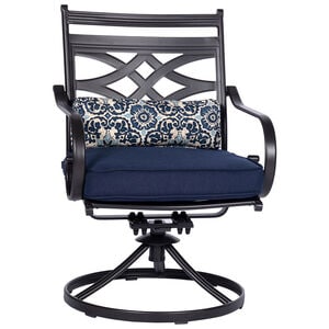 Hanover Montclair 3-Piece Bistro Dining Set with 2 Swivel Rockers and a 27" Square Table - Navy/Brown, , hires