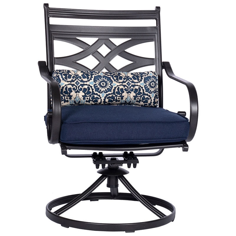 Hanover Montclair 3-Piece Bistro Dining Set with 2 Swivel Rockers and a 27" Square Table - Navy/Brown, , hires