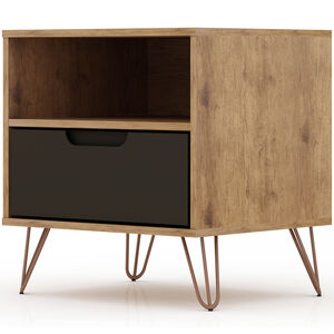 Manhattan Comfort Rockefeller Mid-Century Modern 1-Drawer Nightstand Textured Gray, , hires