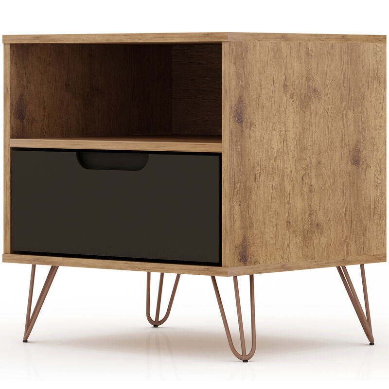 Manhattan Comfort Rockefeller Mid-Century Modern 1-Drawer Nightstand Textured Gray, , hires