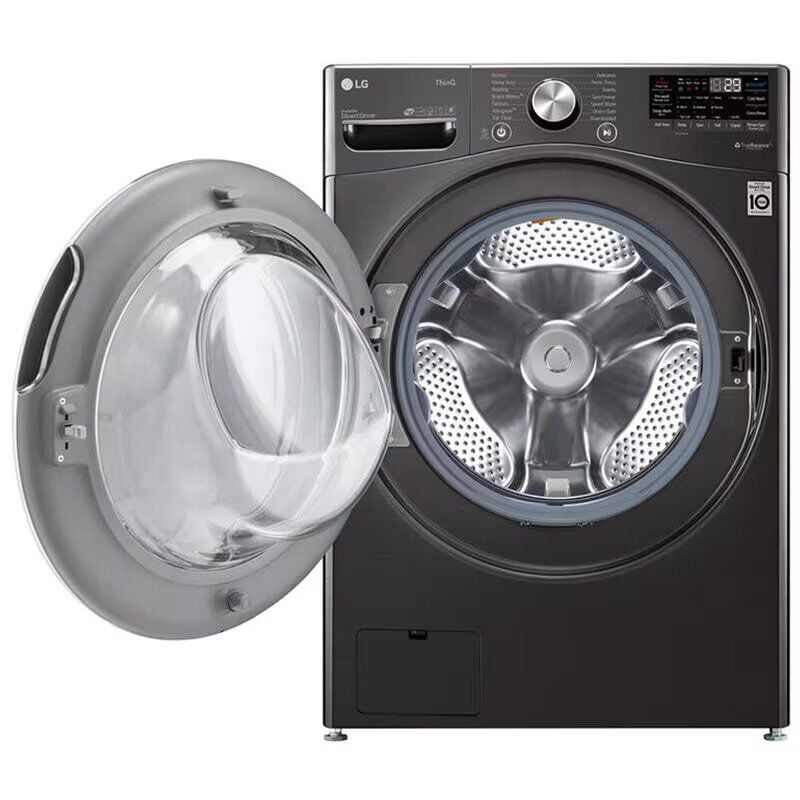 LG 27 in. 5.0 cu. ft. Smart Stackable Front Load Washer with TurboWash 360, Sanitize & Steam Wash Cycle - Black Steel, Black Steel, hires