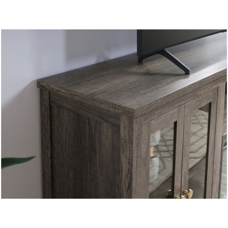 Lilola Ellington 70"W Gray Walnut Finish Fireplace TV Stand Console with Heater, LED Light, Cabinets, Shelves, , hires