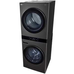 LG 27 in. 5.0 cu. ft. Smart Gas Front Load WashTower with AI Sensor Dry, TurboSteam, Allergiene Cycle, ezDispense, AI DD 2.0 Advanced Washing, Sensor Dry, Sanitize & Steam Cycle - Black Steel, , hires