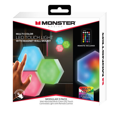 Monster Multi-Color LED Hexagon Touch Lighted With Magnet Mounts, Set Of 3 Lights | MLB7-1056RGB