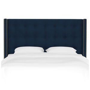 Skyline King Nail Button Tufted Wingback Headboard in Velvet - Ink, Blue, hires