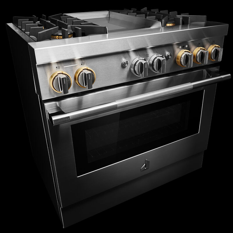JennAir Rise Series 36 in. 5.1 cu. ft. Smart True European Convection Steam Dual Fuel Range with 4 Sealed Burners & Griddle - Stainless Steel, , hires