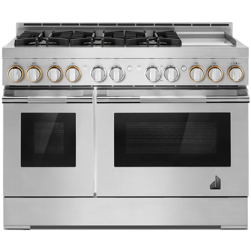 JennAir Rise Series 48 in. 6.3 cu. ft. Smart True European Convection Double Oven Gas Range with 6 Sealed Burners & Griddle - Stainless Steel, , hires