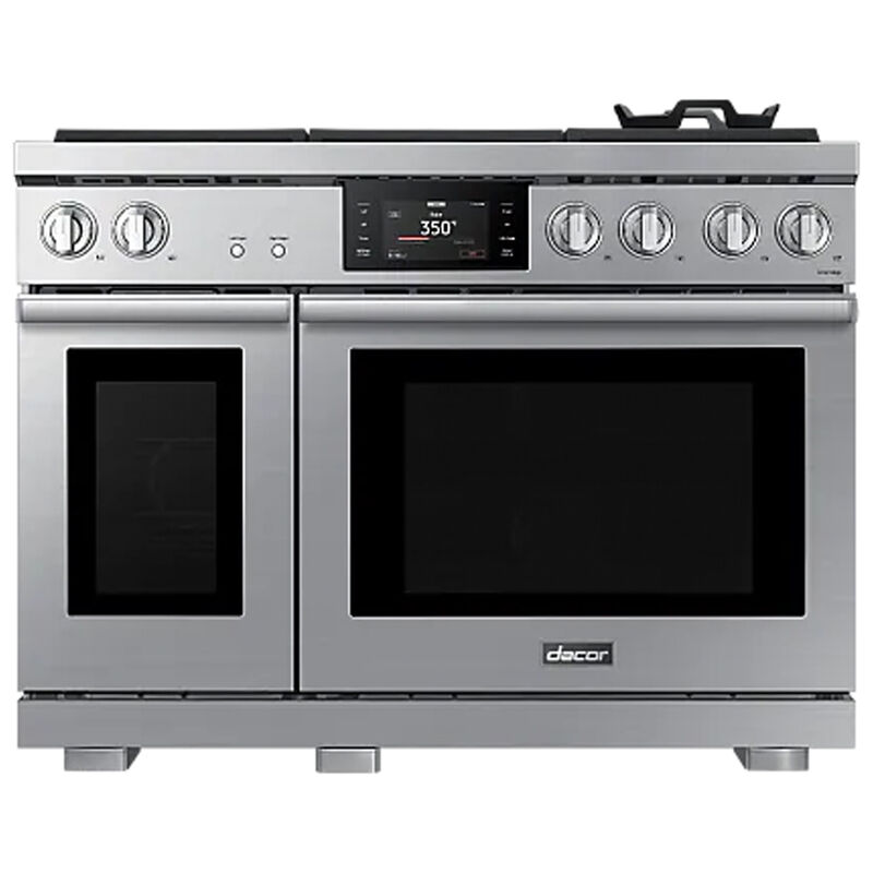 Dacor Transitional Series 48 in. 8.8 cu. ft. Smart Air-Fry Dual Convection Steam Double Oven Dual Fuel Range with 6 Sealed Burners - Silver Stainless, , hires