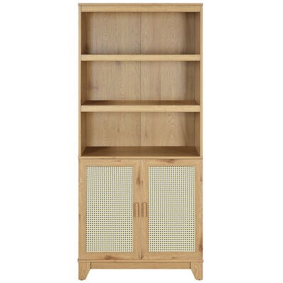 Manhattan Comfort Sheridan Modern Cane Bookcase with Adjustable Shelves - Nature | BC-6GLF-NA