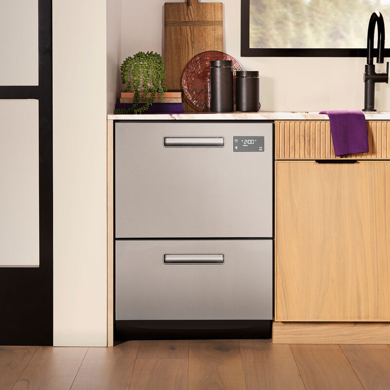 GE Profile 24 in. Smart Double Dishwasher Drawer with Front Control, 48 dBA Sound Level & Pocket Handle - Fingerprint Resistant Stainless, , hires