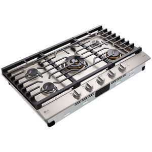 LG Studio 36 in. 5-Burner Smart Natural Gas Cooktop with Griddle, Simmer Burner & Power Burner - Stainless Steel, , hires