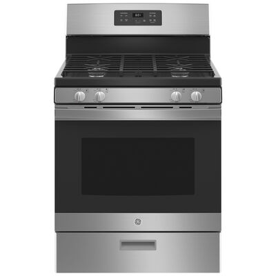 GE 30 in. 4.8 cu. ft. Oven Freestanding Gas Range with 4 Sealed Burners - Stainless Steel | JGBS61RPSS