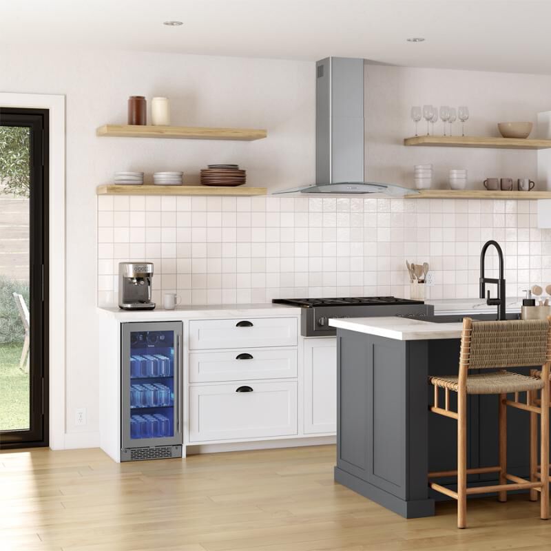 Zephyr 15 in. Built-in/Freestanding 4.0 cu. ft. Compact Beverage Center with Pull-Out Shelves & Digital Control - Stainless Steel, , hires