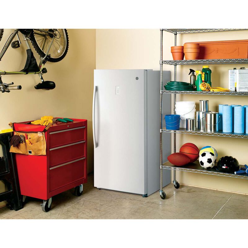 GE 33 in. 17.3 cu. ft. Garage-Ready Upright Freezer with Adjustable Shelves - White, , hires
