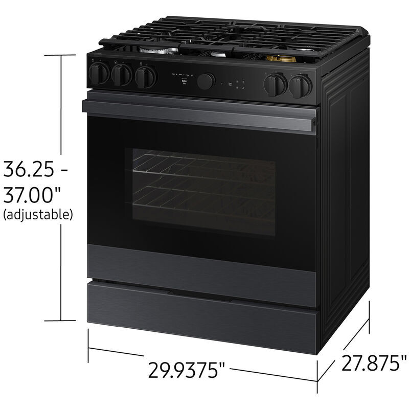 Samsung Bespoke 30 in. 6 cu. ft. Smart Air Fry True European Convection Slide-In Gas Range with 5 Sealed Burners & Griddle - Matte Black Steel, Matte Black Steel, hires