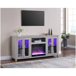 Lilola Ellington 70"W Light Gray Finish Fireplace TV Stand Console with Heater, LED Light, Cabinets, Shelves, , hires