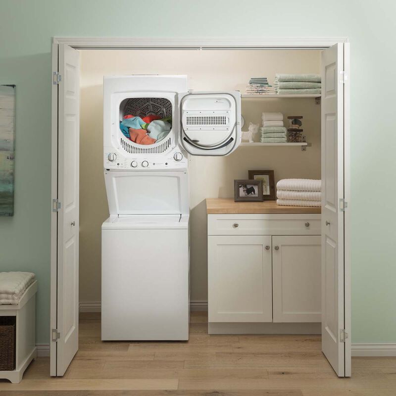 GE 24 in. Laundry Center with 2.3 cu. ft. Washer with 11 Wash Programs & 4.4 cu. ft. Dryer with 4 Electric Dryer Programs & Wrinkle Care - White, , hires