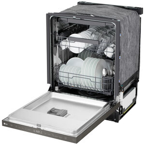 LG 24 in. Top Control Flush-Mount Smart Dishwasher with 46 dBA Sound Level, 3rd-Rack, AutoVent Dry & Pocket Handle - Black Stainless Steel, , hires