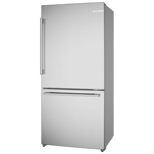 Bosch 100 Series 33 in. 17.2 cu. ft Counter Depth Bottom Freezer Refrigerator with Ice Maker - Stainless Steel, , hires