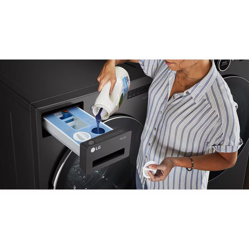 LG 27 in. 5.0 cu. ft. Front Loading Smart Washer with 25 Wash Programs, 19 Wash Options, Sanitize Cycle, Steam Wash & Self Clean - Black Steel, , hires