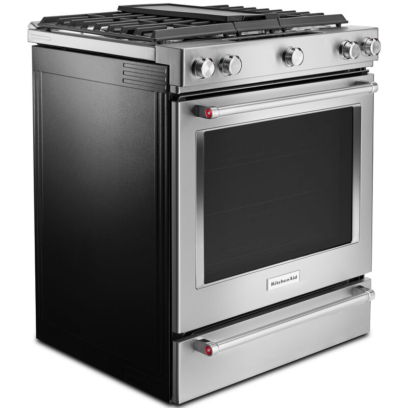 KitchenAid 30 in. 7.1 cu. ft. Convection Oven Slide-In Dual Fuel Range with  5 Sealed Burners - Stainless Steel