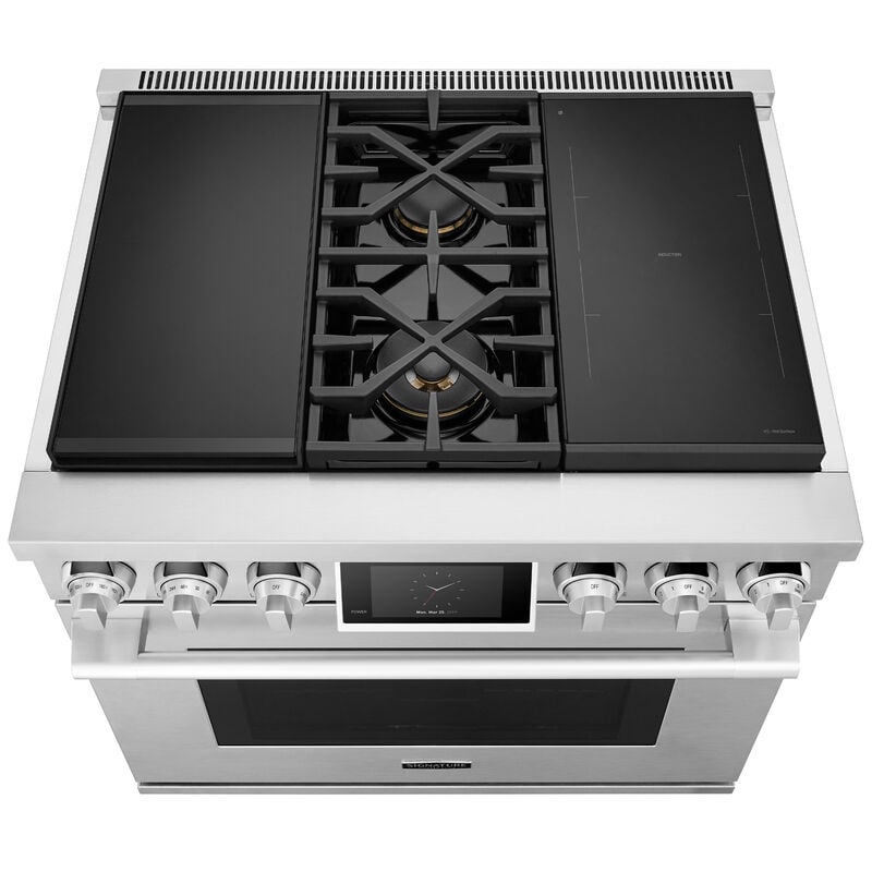 Signature Kitchen Suite 36 in. 6.3 cu. ft. Smart Standard Convection Steam Dual Fuel Range with 2 Sealed & 2 Induction Burners - Stainless Steel, , hires