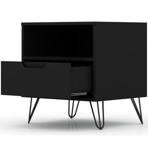 Manhattan Comfort Rockefeller Mid-Century Modern 1-Drawer Nightstand Black, Black, hires