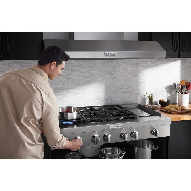 KitchenAid 48 in. 6-Burner Natural Gas Rangetop with Griddle & Simmer - Stainless Steel, , hires