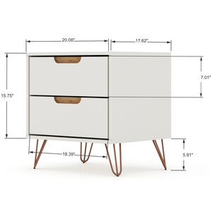 Manhattan Comfort Rockefeller Mid-Century Modern 2-Drawer Nightstand Off White/Natural, White, hires